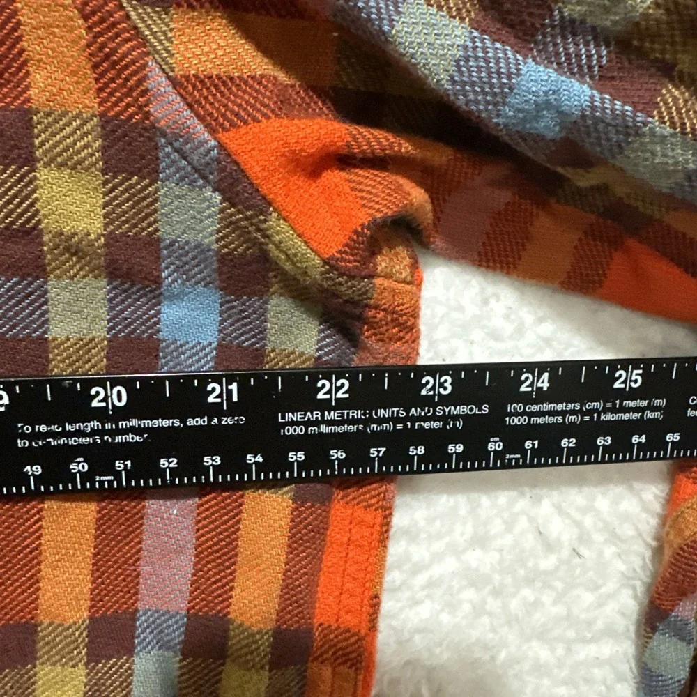 The North Face Mens Large Flannel Button-Up‎ Plaid Shirt Orange/Blue Outdoor